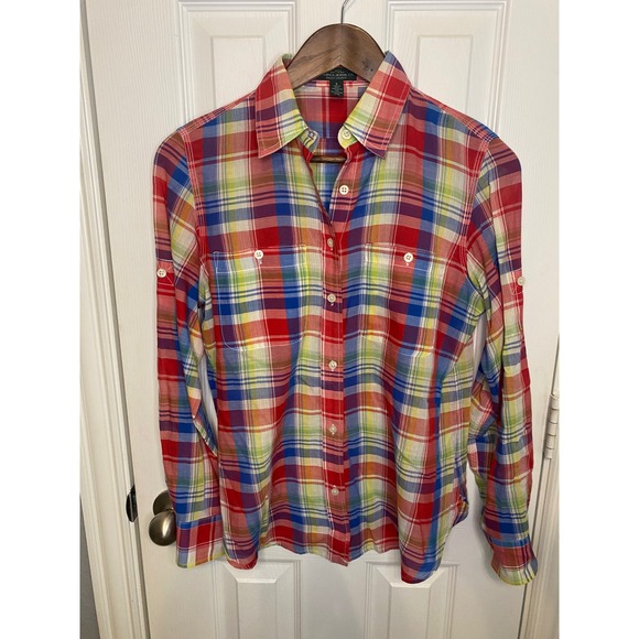Lauren Ralph Lauren Tops - Lauren Jeans Co Ralph Lauren Womens Small Plaid Button Down Shirt Multi Color‎